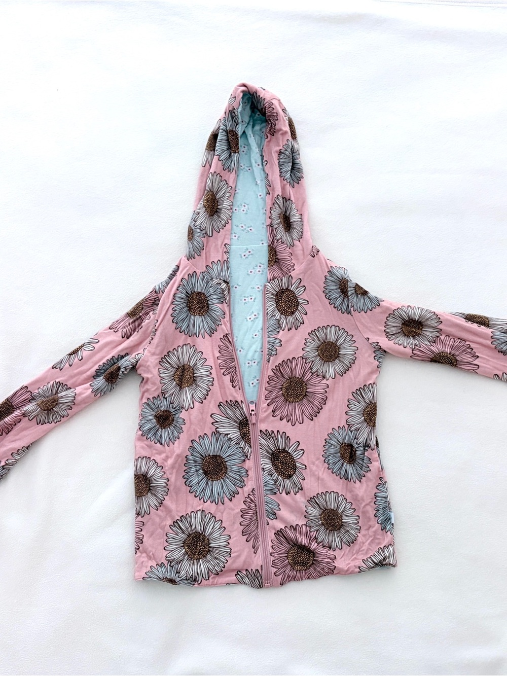 Posh Peanut Reversible Pink and Aqua Blue Floral Hooded Zip Jacket, 3T